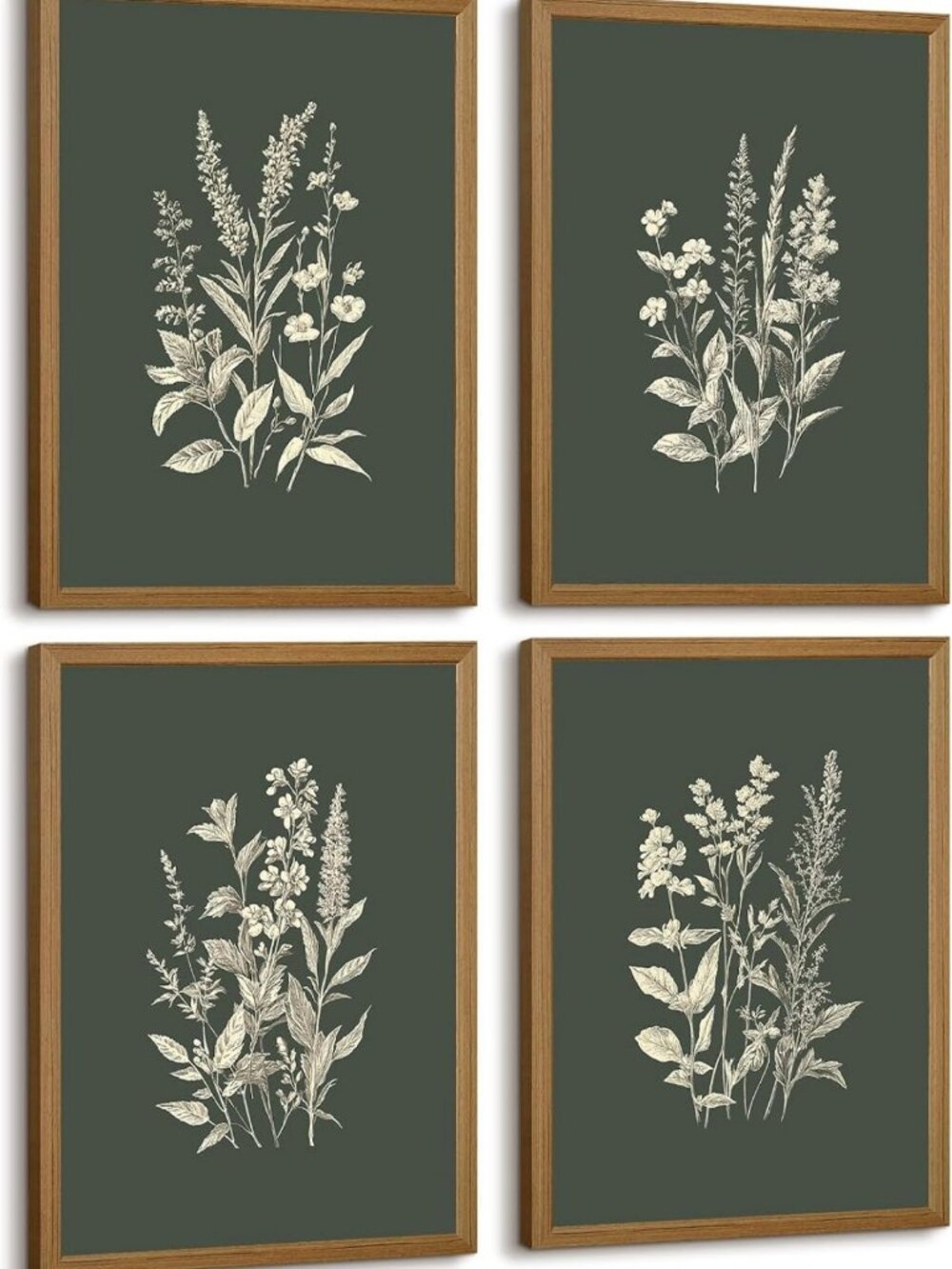 Vintage Floral Wall Art Set of 4 - Rustic Botanical Canvas Prints for Home Decor